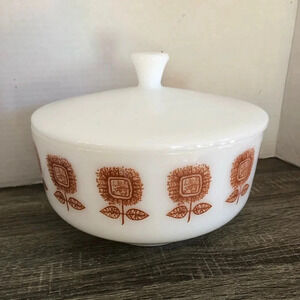 Vtg MCM Federal Glass Covered Bowl